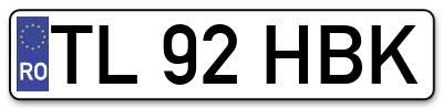 Placuta inmatriculare numar auto  TL-92-HBK, TL 92 HBK, TL92HBK