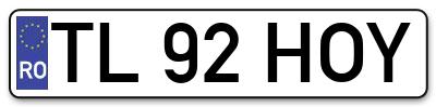 Placuta inmatriculare numar auto  TL-92-HOY, TL 92 HOY, TL92HOY