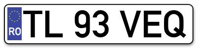 Placuta inmatriculare numar auto  TL-93-VEQ, TL 93 VEQ, TL93VEQ