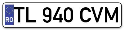 Placuta inmatriculare numar auto  TL-940-CVM, TL 940 CVM, TL940CVM