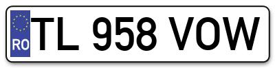 Placuta inmatriculare numar auto  TL-958-VOW, TL 958 VOW, TL958VOW