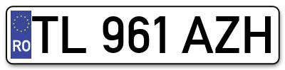 Placuta inmatriculare numar auto  TL-961-AZH, TL 961 AZH, TL961AZH