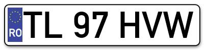 Placuta inmatriculare numar auto  TL-97-HVW, TL 97 HVW, TL97HVW