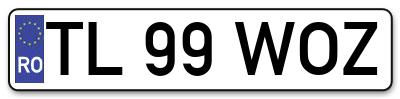 Placuta inmatriculare numar auto  TL-99-WOZ, TL 99 WOZ, TL99WOZ