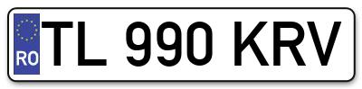 Placuta inmatriculare numar auto  TL-990-KRV, TL 990 KRV, TL990KRV