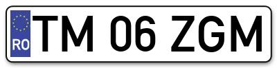 Placuta inmatriculare numar auto  TM-06-ZGM, TM 06 ZGM, TM06ZGM