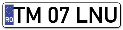 Placuta inmatriculare numar auto  TM-07-LNU, TM 07 LNU, TM07LNU
