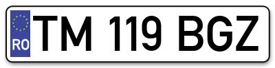 Placuta inmatriculare numar auto  TM-119-BGZ, TM 119 BGZ, TM119BGZ