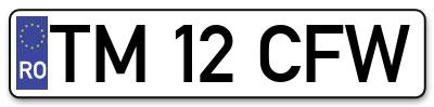 Placuta inmatriculare numar auto  TM-12-CFW, TM 12 CFW, TM12CFW