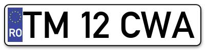 Placuta inmatriculare numar auto  TM-12-CWA, TM 12 CWA, TM12CWA