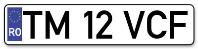 Placuta inmatriculare numar auto  TM-12-VCF, TM 12 VCF, TM12VCF