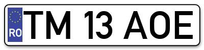 Placuta inmatriculare numar auto  TM-13-AOE, TM 13 AOE, TM13AOE