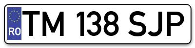 Placuta inmatriculare numar auto  TM-138-SJP, TM 138 SJP, TM138SJP