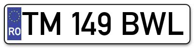 Placuta inmatriculare numar auto  TM-149-BWL, TM 149 BWL, TM149BWL