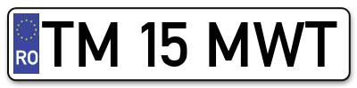 Placuta inmatriculare numar auto  TM-15-MWT, TM 15 MWT, TM15MWT
