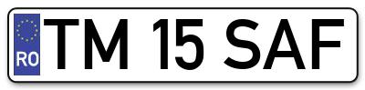 Placuta inmatriculare numar auto  TM-15-SAF, TM 15 SAF, TM15SAF