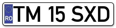 Placuta inmatriculare numar auto  TM-15-SXD, TM 15 SXD, TM15SXD