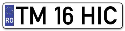 Placuta inmatriculare numar auto  TM-16-HIC, TM 16 HIC, TM16HIC