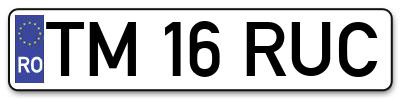 Placuta inmatriculare numar auto  TM-16-RUC, TM 16 RUC, TM16RUC
