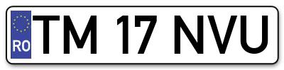 Placuta inmatriculare numar auto  TM-17-NVU, TM 17 NVU, TM17NVU