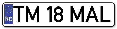 Placuta inmatriculare numar auto  TM-18-MAL, TM 18 MAL, TM18MAL