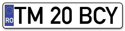 Placuta inmatriculare numar auto  TM-20-BCY, TM 20 BCY, TM20BCY