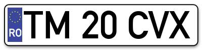 Placuta inmatriculare numar auto  TM-20-CVX, TM 20 CVX, TM20CVX
