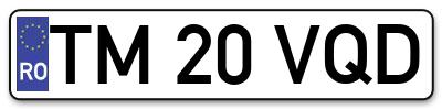 Placuta inmatriculare numar auto  TM-20-VQD, TM 20 VQD, TM20VQD