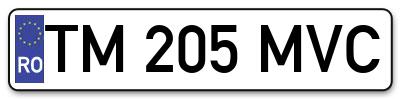 Placuta inmatriculare numar auto  TM-205-MVC, TM 205 MVC, TM205MVC