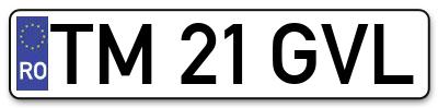 Placuta inmatriculare numar auto  TM-21-GVL, TM 21 GVL, TM21GVL