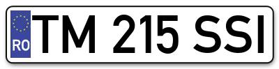 Placuta inmatriculare numar auto  TM-215-SSI, TM 215 SSI, TM215SSI