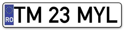 Placuta inmatriculare numar auto  TM-23-MYL, TM 23 MYL, TM23MYL