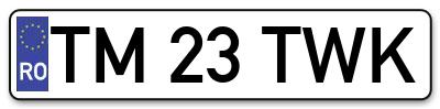 Placuta inmatriculare numar auto  TM-23-TWK, TM 23 TWK, TM23TWK