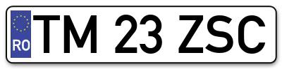 Placuta inmatriculare numar auto  TM-23-ZSC, TM 23 ZSC, TM23ZSC