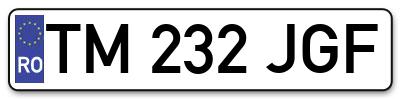 Placuta inmatriculare numar auto  TM-232-JGF, TM 232 JGF, TM232JGF