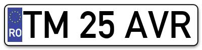 Placuta inmatriculare numar auto  TM-25-AVR, TM 25 AVR, TM25AVR