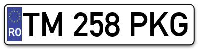 Placuta inmatriculare numar auto  TM-258-PKG, TM 258 PKG, TM258PKG