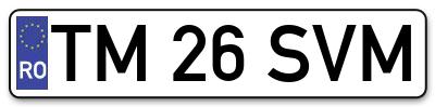 Placuta inmatriculare numar auto  TM-26-SVM, TM 26 SVM, TM26SVM