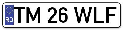 Placuta inmatriculare numar auto  TM-26-WLF, TM 26 WLF, TM26WLF