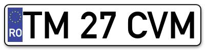 Placuta inmatriculare numar auto  TM-27-CVM, TM 27 CVM, TM27CVM