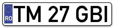 Placuta inmatriculare numar auto  TM-27-GBI, TM 27 GBI, TM27GBI