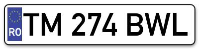 Placuta inmatriculare numar auto  TM-274-BWL, TM 274 BWL, TM274BWL