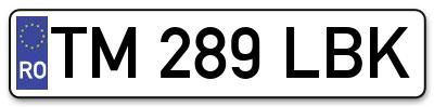 Placuta inmatriculare numar auto  TM-289-LBK, TM 289 LBK, TM289LBK