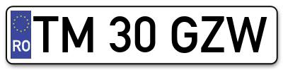 Placuta inmatriculare numar auto  TM-30-GZW, TM 30 GZW, TM30GZW