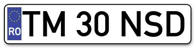 Placuta inmatriculare numar auto  TM-30-NSD, TM 30 NSD, TM30NSD