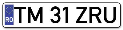 Placuta inmatriculare numar auto  TM-31-ZRU, TM 31 ZRU, TM31ZRU