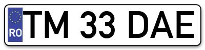 Placuta inmatriculare numar auto  TM-33-DAE, TM 33 DAE, TM33DAE