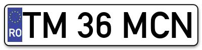 Placuta inmatriculare numar auto  TM-36-MCN, TM 36 MCN, TM36MCN