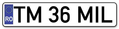 Placuta inmatriculare numar auto  TM-36-MIL, TM 36 MIL, TM36MIL