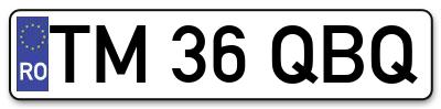 Placuta inmatriculare numar auto  TM-36-QBQ, TM 36 QBQ, TM36QBQ